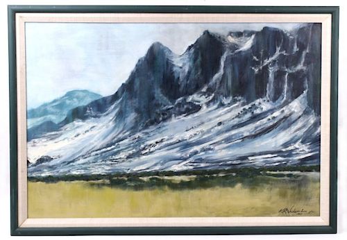 Scenic Montana Mountainside Oil Painting 1967