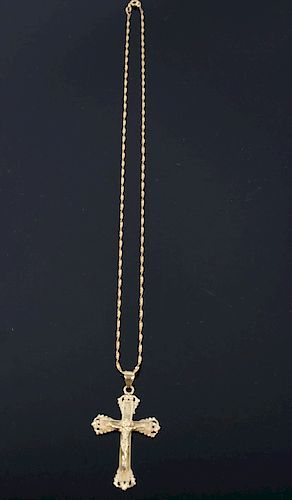 14k Gold Ornate Cross Pendant Necklace