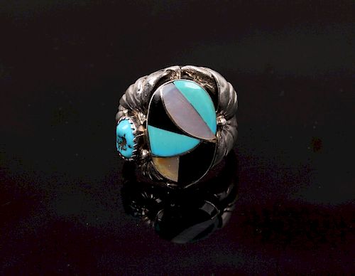 Signed Navajo Sterling Silver Multi Stone Ring