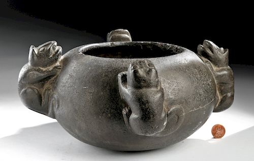 Inca Stone Bowl with Raised Jaguar Reliefs