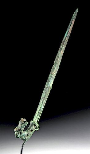 Moche Copper Dagger w/ Jaguar Deity Finial