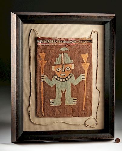 Lovely Framed Chancay Textile Coca Bag w/ Warrior