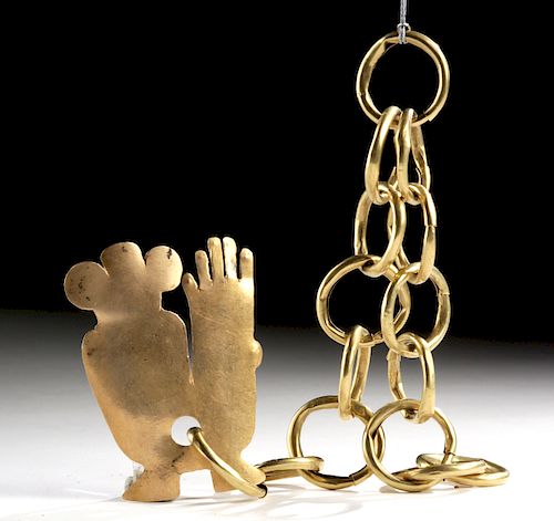 Fine Tumaco Gold Hand Pendant w/ Chain - 34.5 g