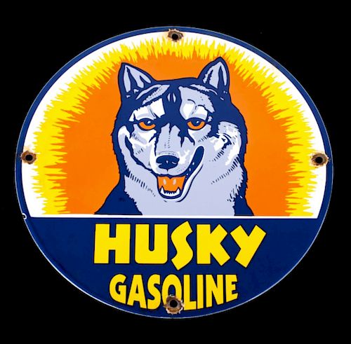Husky Gasoline Porcelain Advertising Sign