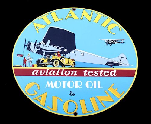 Atlantic Gasoline Round Sheet Metal Sign