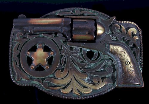 Brass Western Revolver Belt Buckle