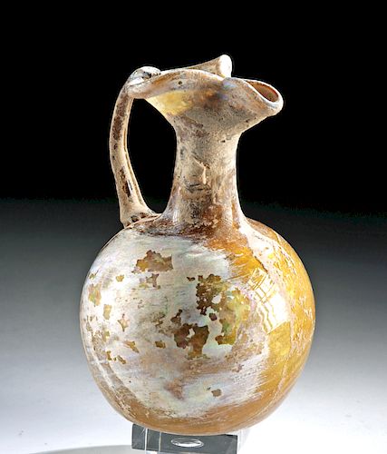 Large Roman Amber Glass Trefoil Oinochoe