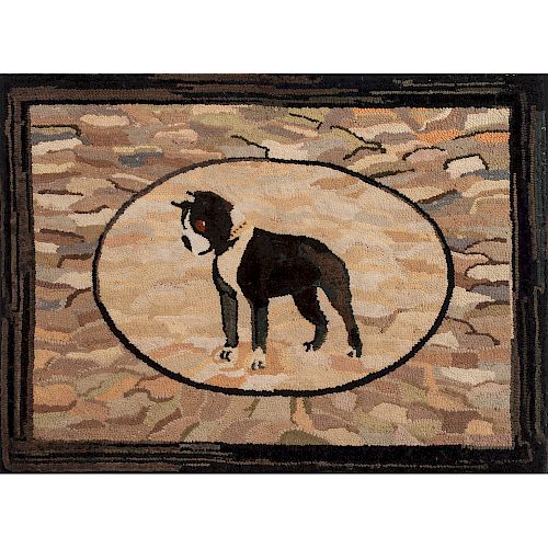 Hooked Rug with Boston Terrier