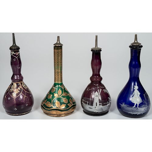 Colored Glass Barber Bottles, Including Mary Gregory