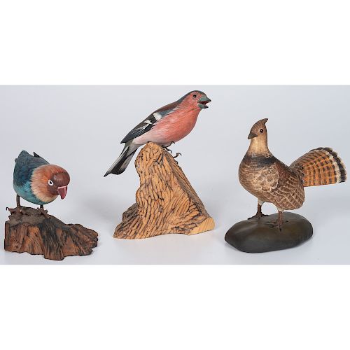 Group of Three Carved Birds Including one by Frank Finney