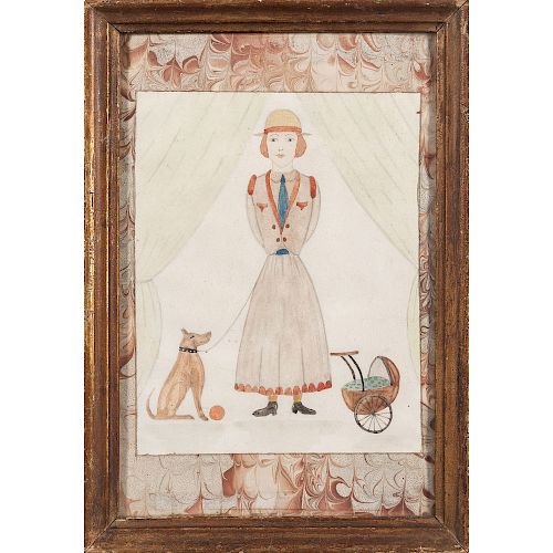 Folk Art Portrait of a Girl with Dog