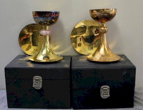 STERLING. Gilt Silver Chalices with Patens.