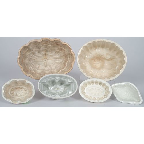 Six Ironstone Food Molds Including Examples by Wedgwood and Copeland