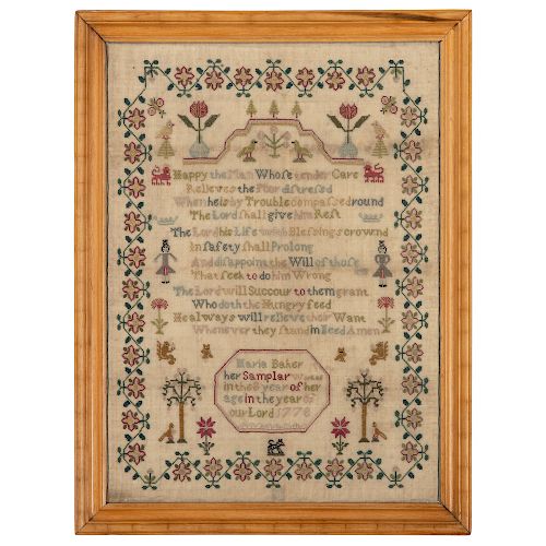 English Sampler Signed by Maria Baker, Dated 1778