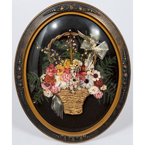 Framed Textile and Dried Floral Arrangement