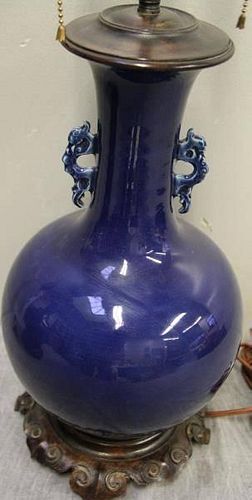 Vintage Blue Porcelain Vase Mounted and Drilled