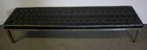 Midcentury Tufted Leather and Chrome Bench.