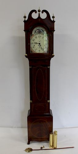 Thomas Hartlane Signed Mahogany Tallcase Clock