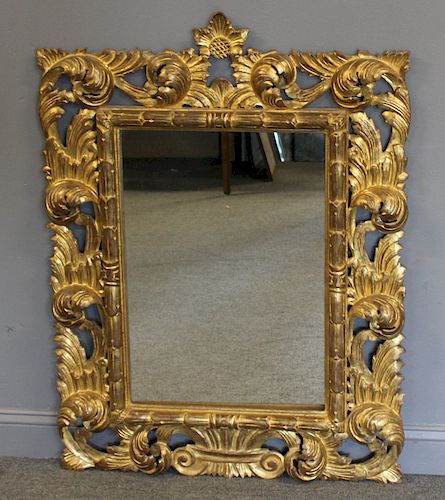Antique Rococo Carved & Giltwood Italian Mirror.