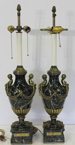 Pair Of Antique Marble And Bronze Mounted