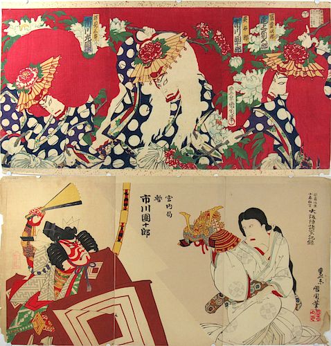 KUNICHIKA, Toyohara. Two Kabuki Triptychs.