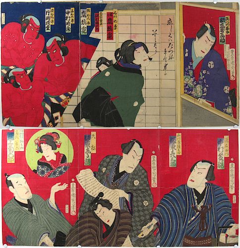 KUNICHIKA, Toyohara. Two Kabuki Triptychs.