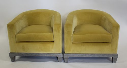 Pair Of "Madison" Velvet Upholstered Club Chairs.