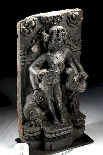 8th C. Indian Pala Stone Stele of Kartikeya w/ Rooster