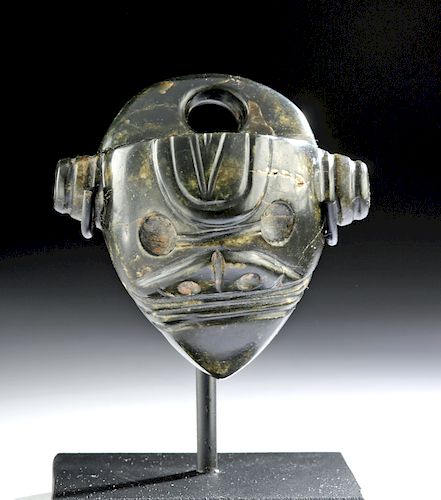Rare Costa Rican Green Stone Bird-Man Face Amulet