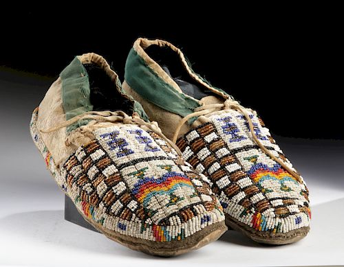 19th C. Plains Indian Beaded Leather Moccasins