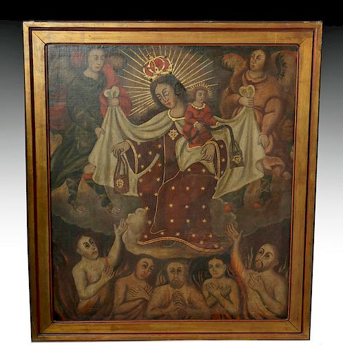 19th C. Mexican Oil Painting, Scapular of Our Lady