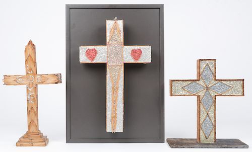 3 Folk Art Matchstick Crosses (20th c.)