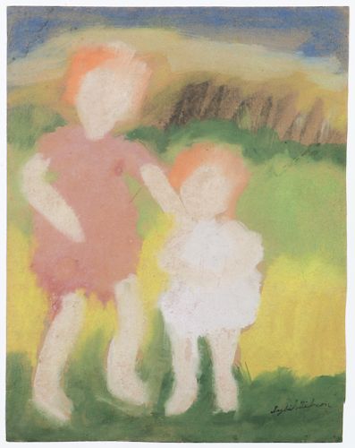 Sybil Gibson (1908-1995) "Caring for Younger Sister", 20'' x 15.5''