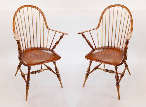 Pair of L.E. Partridge Bowback Windsor Armchairs