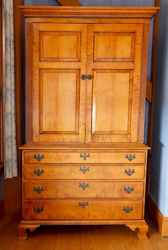 Chippendale Style Tiger Maple Wardrobe
