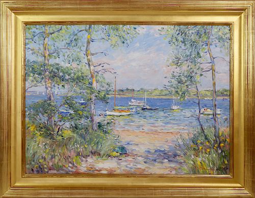 Jan Pawlowski Oil on Canvas "Sailboats Moored in Polpis Harbor"