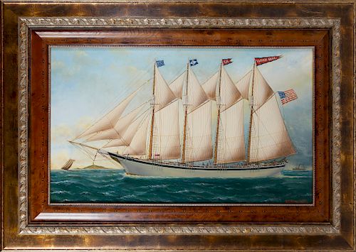 Reginald Nickerson Oil on Canvas "Portrait of the Four-Mast Schooner Isaiah Hart"