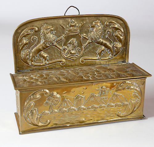 19th Century English Embossed Brass Hanging Candle Box