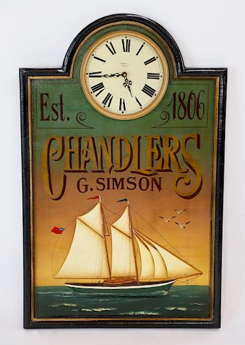 Antique Style Hand-Painted Nautical Trade Sign Clock