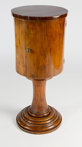 19th Century English Burl-Walnut Pedestal Round Cupboard Side Table