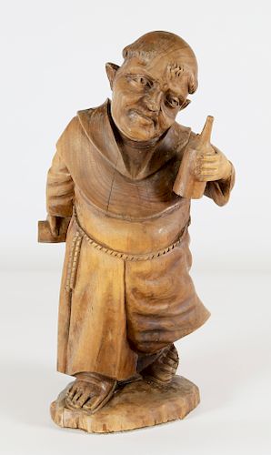 Carved Wood Sculpture of a "Tipsy Friar"