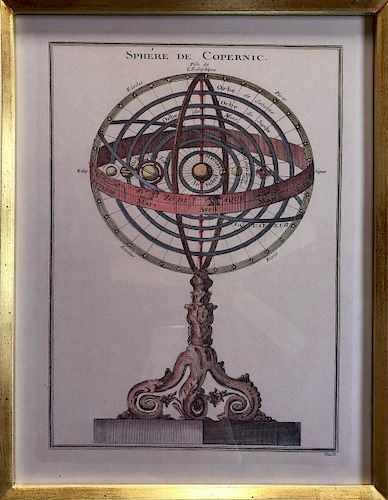 Pair of Celestial Framed Prints: "Sphere de Copernic" and "Globe Celeste"
