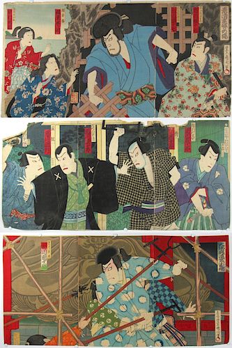 KUNISADA, Utagawa. Three Kabuki Triptychs.