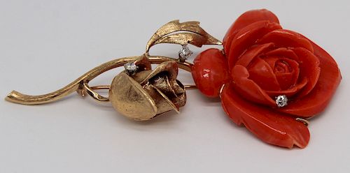 JEWELRY. 14kt Gold, Salmon Coral, and Diamond