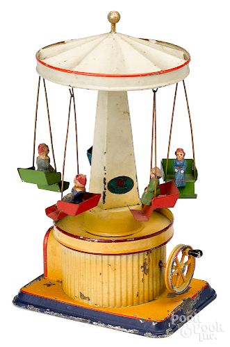 Painted tin flying carousel steam toy accessory