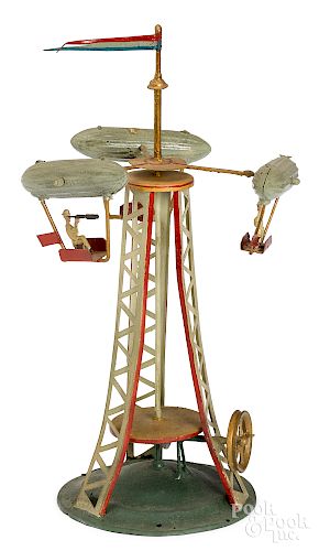 Painted tin dirigible carousel steam toy accessory