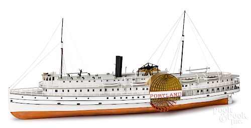 Painted wood Portland sidewheeler ship model