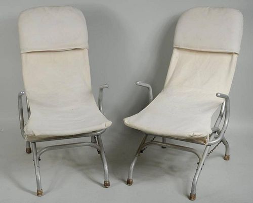 Pair Aluminum Tubular Folding Chaise Lounges