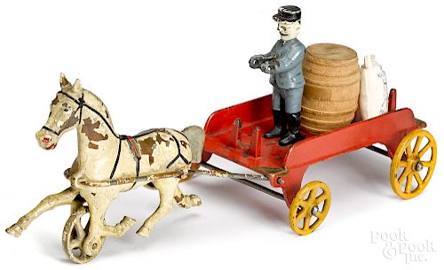 Cast iron horse drawn dray wagon