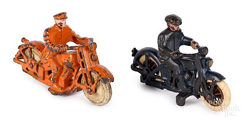 Two Hubley cast iron motorcycles